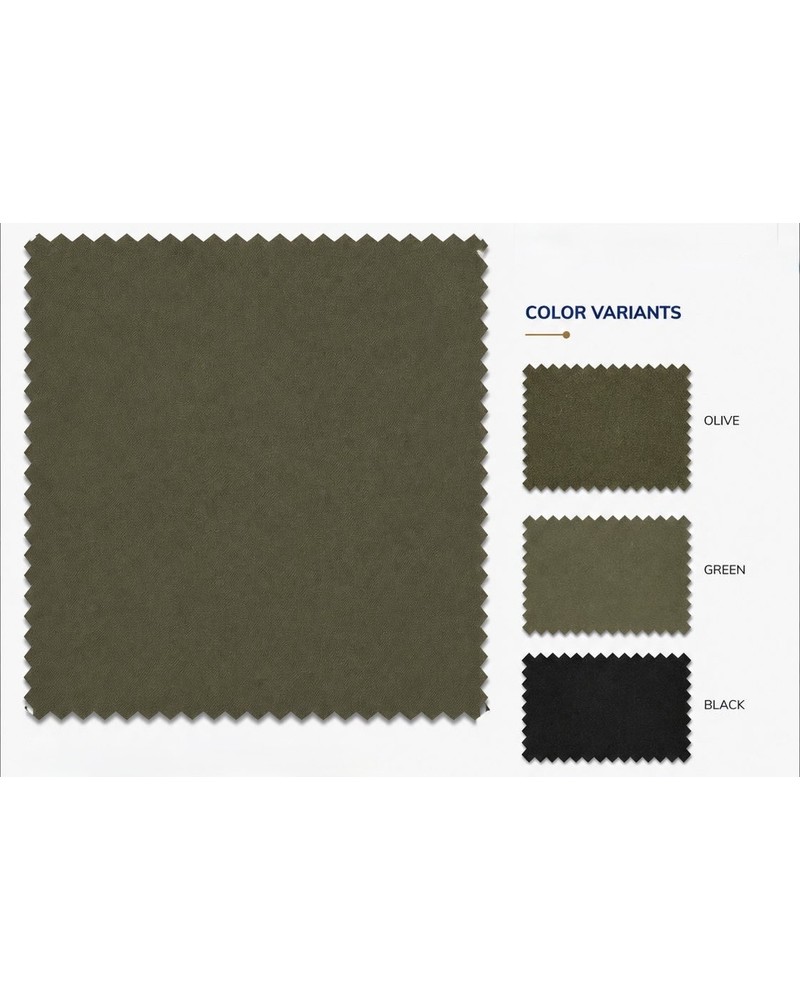 Cotton Armani fabric — available in Olive, Green, Black