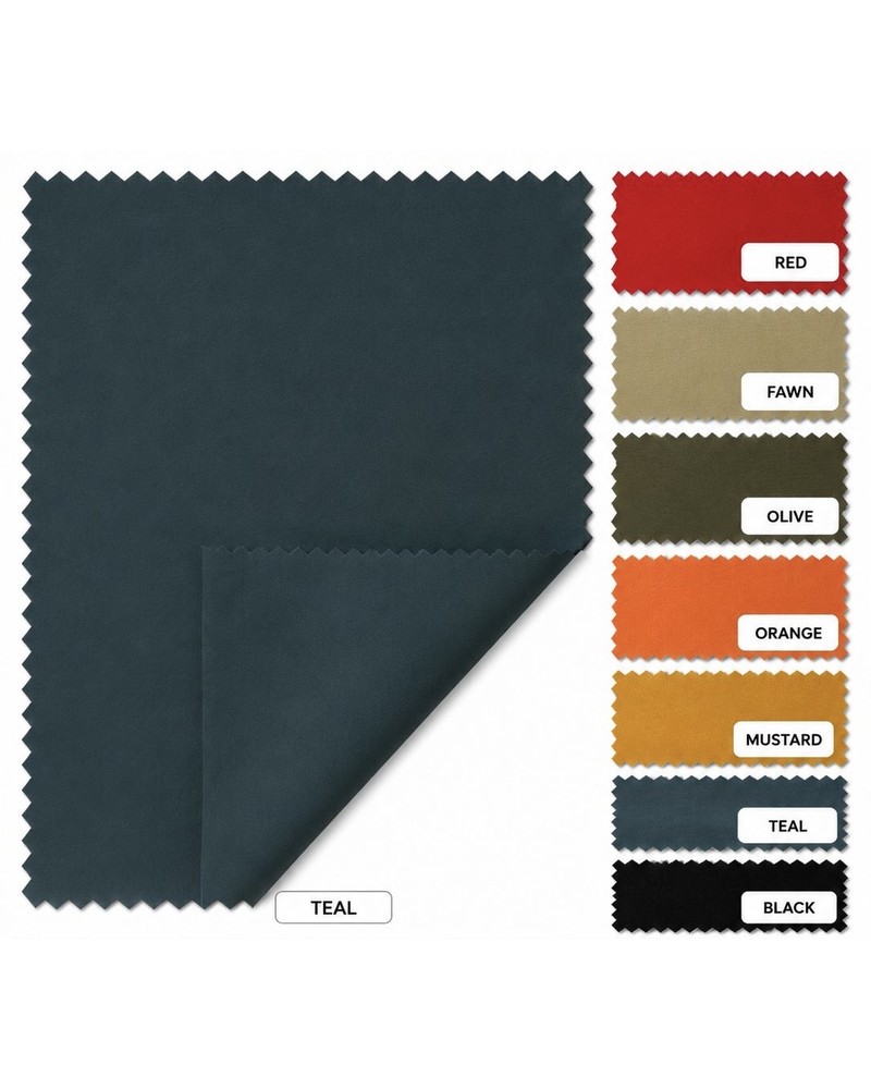 Crinkle Memory fabric — available in Red, Clay, Olive, Orange, Gold, Teal, Black